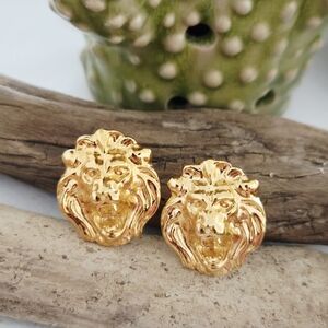 Vintage Gold Lion Head Earrings
